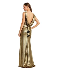Mac Duggal Women's Metallic Jersey Cowl Back Column Gown