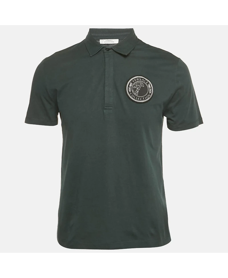 Pre-Owned Versace Men's Collection Green Logo Applique Detail Cotton Polo T-Shirt