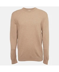 Pre-Owned Hermes Men's Brown Leather Trim Cashmere Knit Sweater