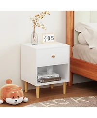 sumyeg Wooden Nightstand with One Drawer One Shelf in White
