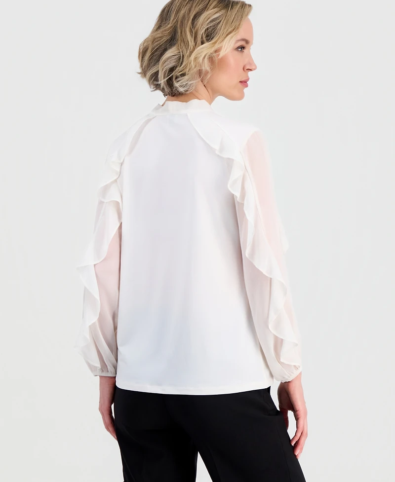 Anne Klein Women's Tie-Neck Ruffle-Long-Sleeve Top