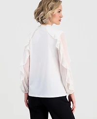 Anne Klein Women's Tie-Neck Ruffle-Long-Sleeve Top