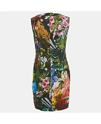Pre-Owned Roberto Cavalli Women's Green Tropical Print Jersey Mini Dress