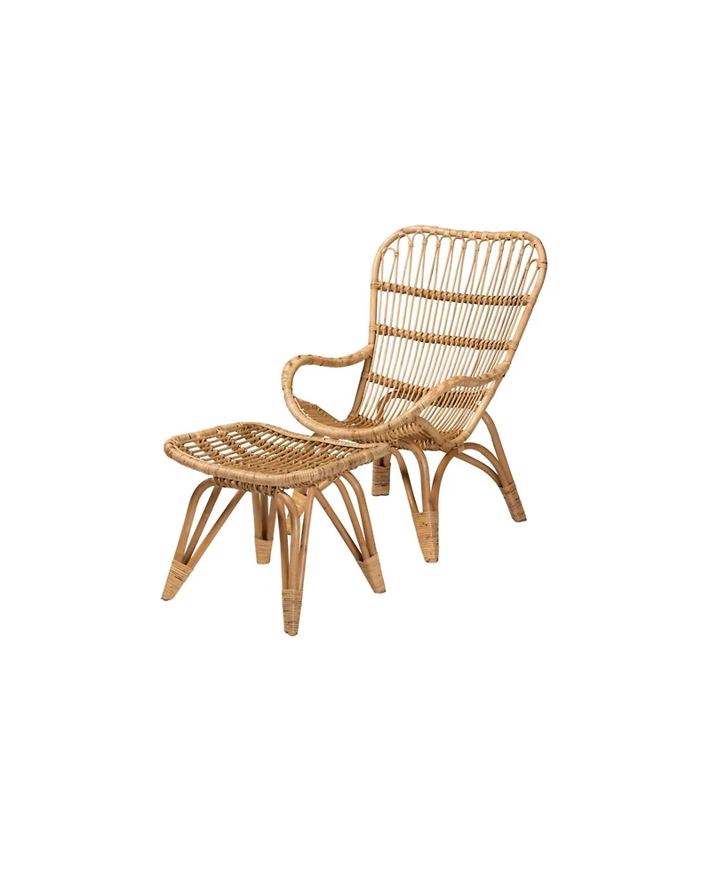 Boxton Studio Earvin 2-Pc. Rattan Bohemian Armchair and Footstool Set