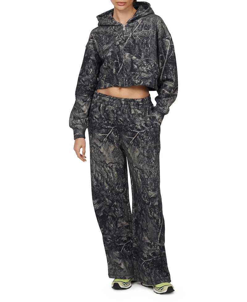 Good For Nothing Women's Woodland Blackout Camo Crop Zip Hoodie