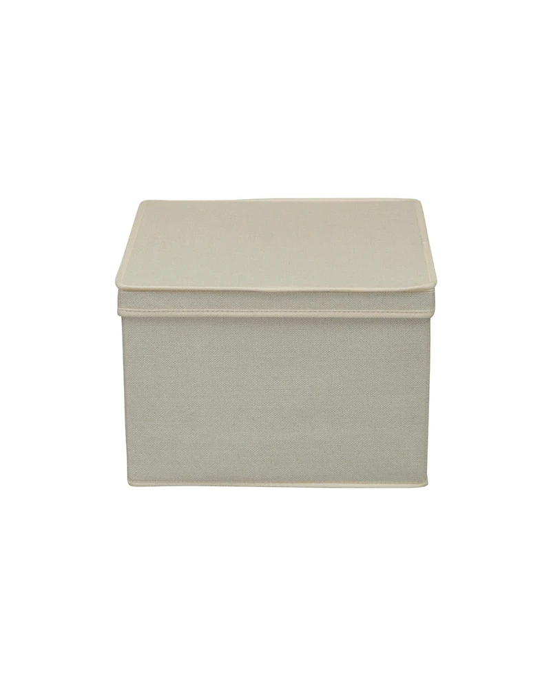 Household Essentials Square Storage Box With Lid, 15"x15"x10", Cream Linen ( 2 Set)
