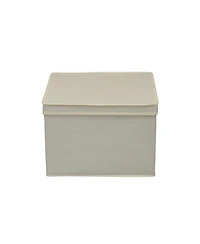Household Essentials Square Storage Box With Lid, 15"x15"x10", Cream Linen ( 2 Set)