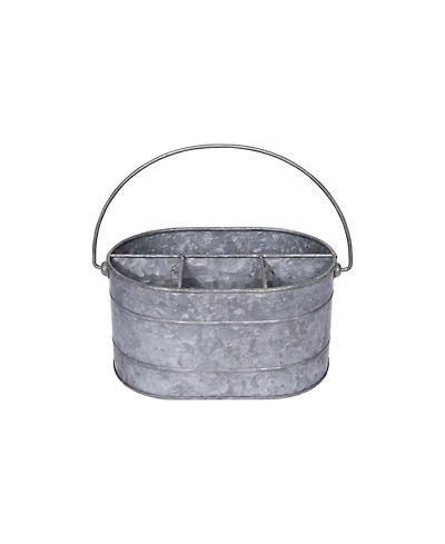 Storied Home Galvanized Metal Storage Caddy with 4 Compartments and Handle, Grey