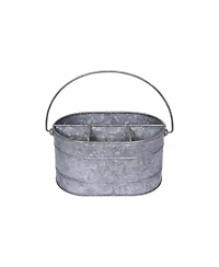 Storied Home Galvanized Metal Storage Caddy with 4 Compartments and Handle, Grey