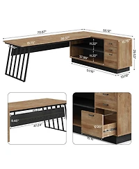 Tribesigns 71-Inch Executive Desk, L-Shaped Desk with Cabinet, Large Office Desk with Drawers and Storage Shelves, Writing Table Computer Desk