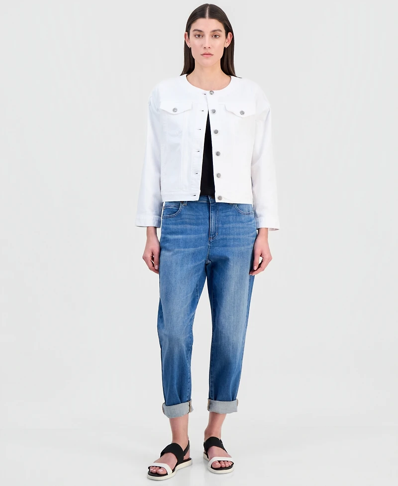 Eileen Fisher Petite Round-Neck Denim Jacket