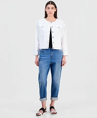 Eileen Fisher Petite Round-Neck Denim Jacket