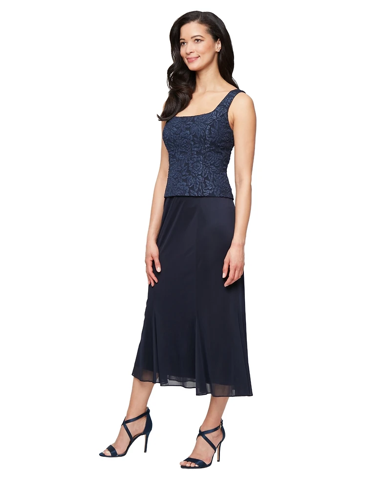 Alex Evenings Women's Textured Jacquard Tea-Length Midi Jacket Dress