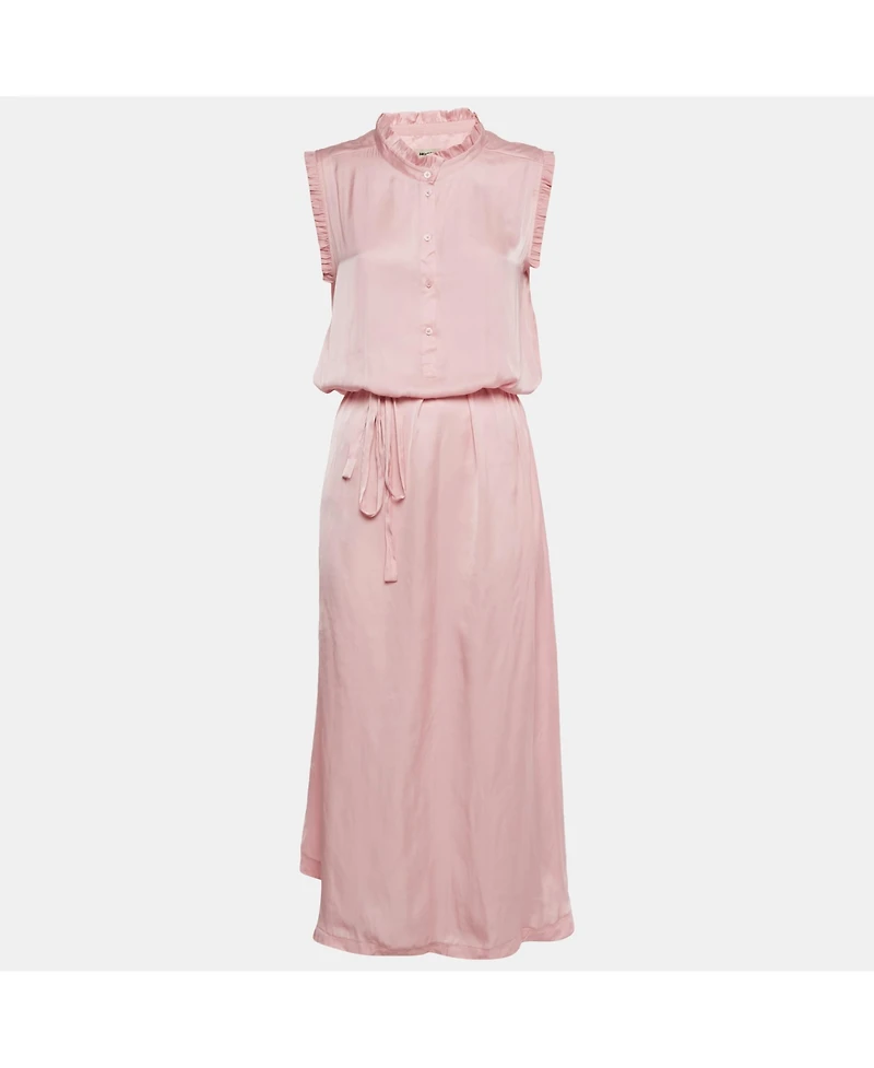 Pre-Owned Zadig & Voltaire Women's Pink Satin Belted Raos Midi Dress