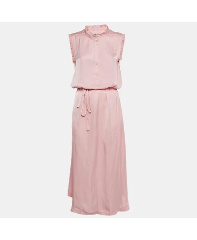 Pre-Owned Zadig & Voltaire Women's Pink Satin Belted Raos Midi Dress