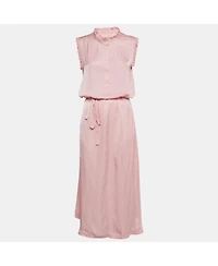 Pre-Owned Zadig & Voltaire Women's Pink Satin Belted Raos Midi Dress