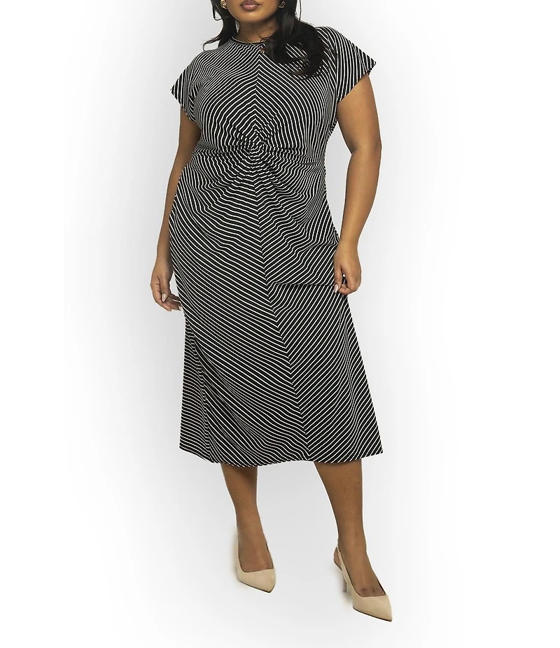 Fashion-szn Curve Women's Cinched Striped Print Midi Dress