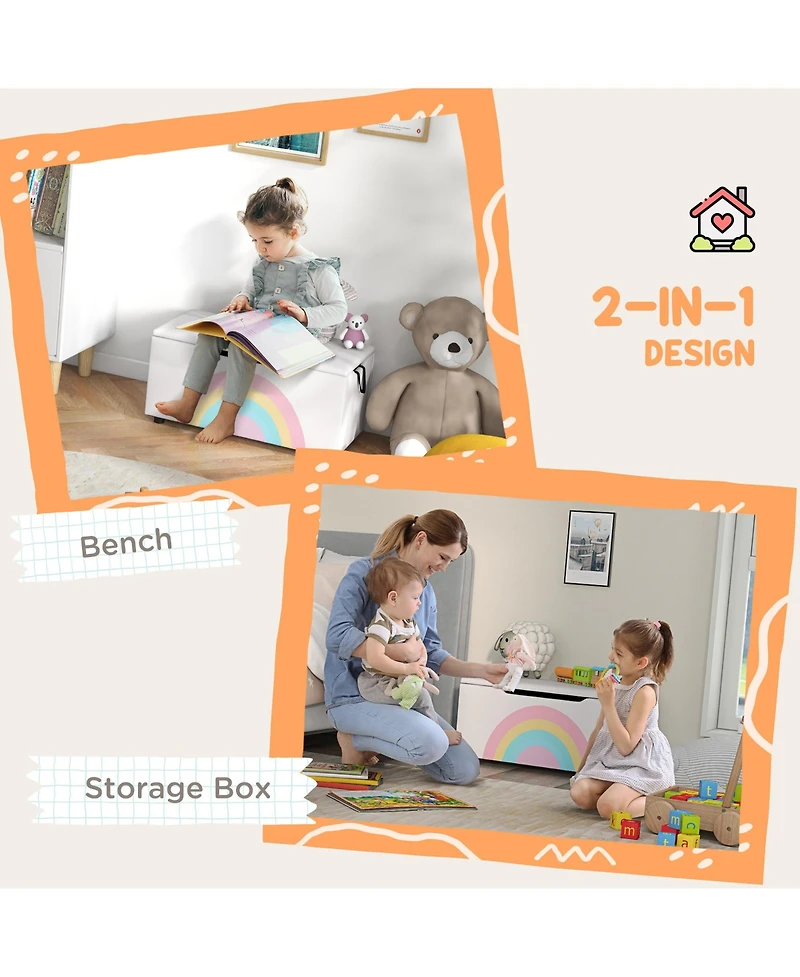 Qaba Kids Toy Box Chest, Lightweight Toy Organizer with Storage, Top Lid, and Side Handles for Nursery Room, Playroom, Bedroom, Aged 3-8 Years Old, 29