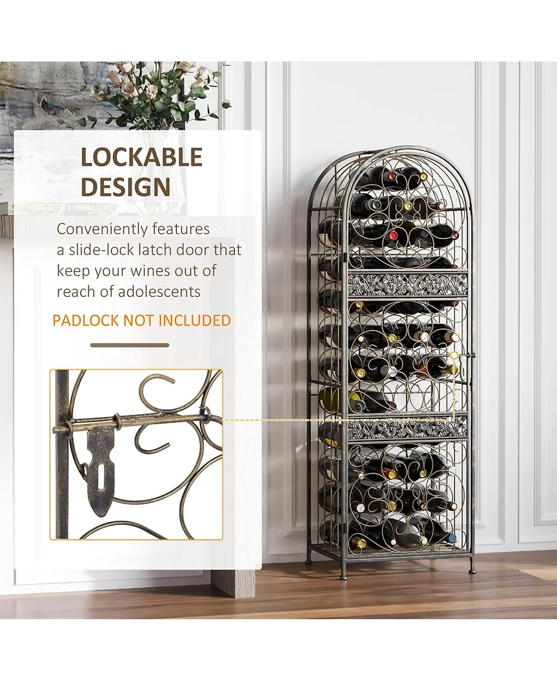 Homcom 45 Bottle Large Metal Floor Freestanding Locking Wine Rack Jail Renaissance Cage