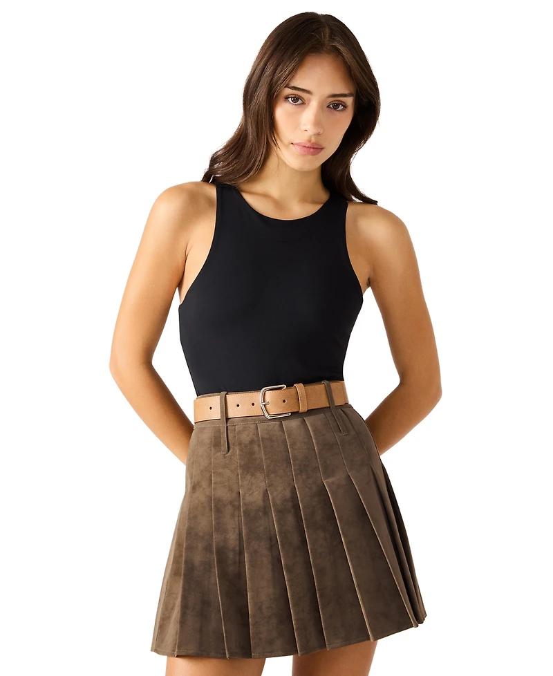 Steve Madden Women's High-Low Textured Harness Buckle Wide Belt