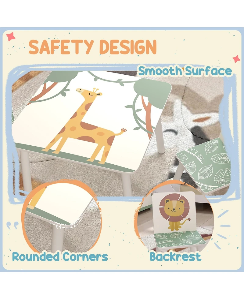 Qaba 3-Piece Toddler Table and Chair Set for Boys Girls Aged 3-8,