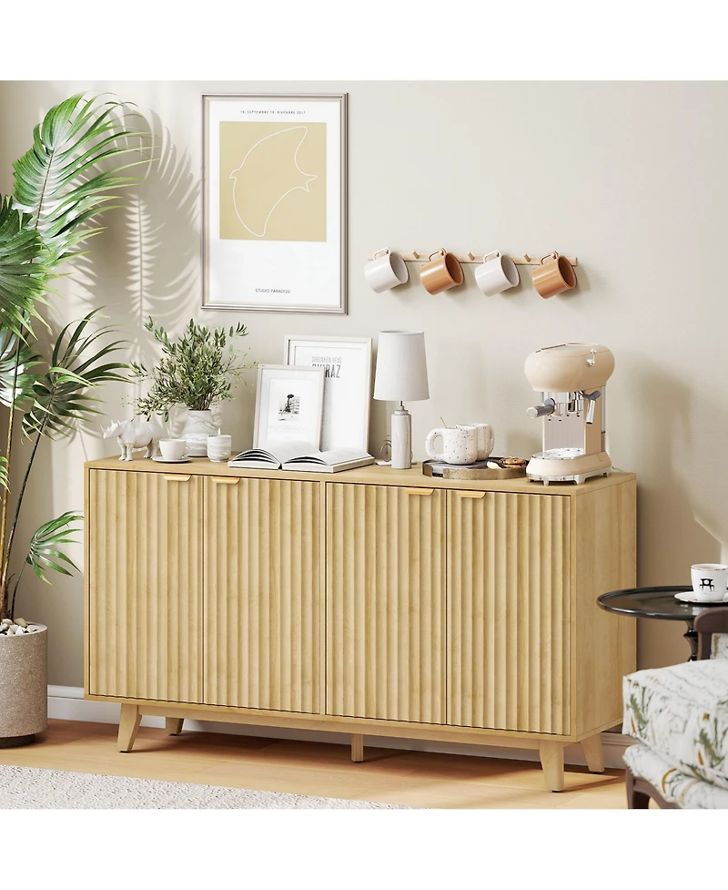 Homcom 55" Modern Sideboard Buffet Cabinet with Fluted Doors Wood Legs