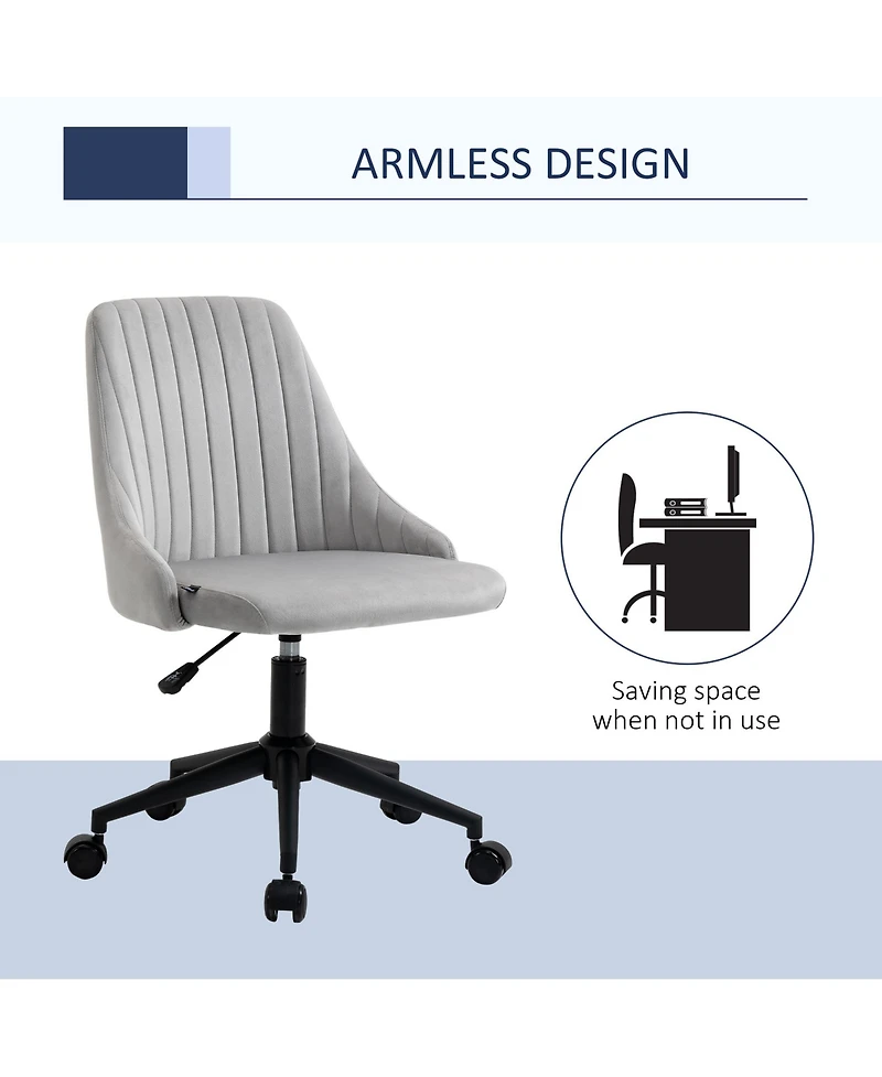 Vinsetto Mid-Back Office Chair, Velvet Fabric Swivel Scallop Shape Computer Desk Chair for Home Office or Bedroom, Grey
