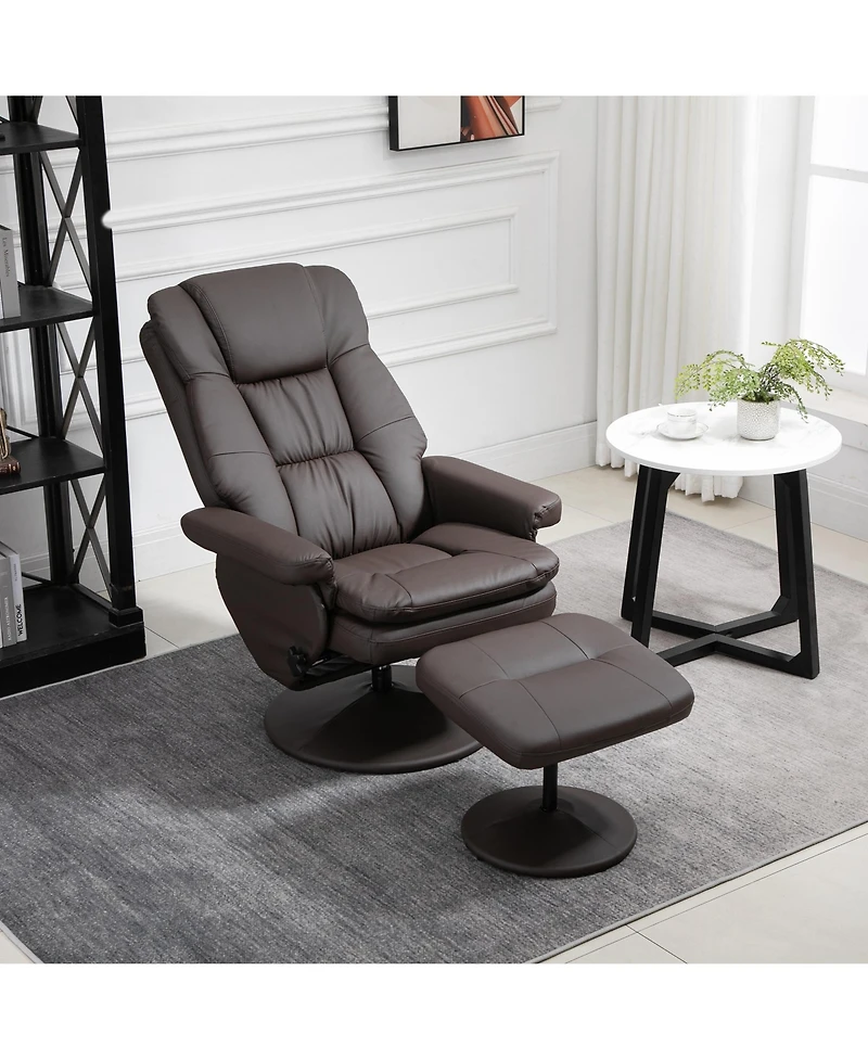 Homcom Recliner and Ottoman with Wrapped Base, Swivel Pu Leather Reclining Chair with Footrest for Living Room, Bedroom and Office
