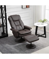 Homcom Recliner and Ottoman with Wrapped Base, Swivel Pu Leather Reclining Chair with Footrest for Living Room, Bedroom and Office