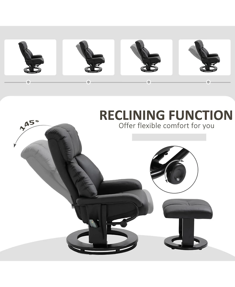 Homcom Massage Recliner Chair, Footrest, 360 Swivel Lounger w/ Remote, Ottoman
