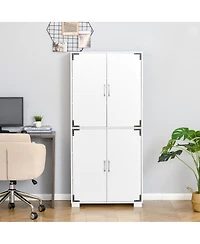 Homcom Industrial Style 4-Door Cabinet Pantry Cupboard with Storage Shelves for Bedroom and Living Room, White