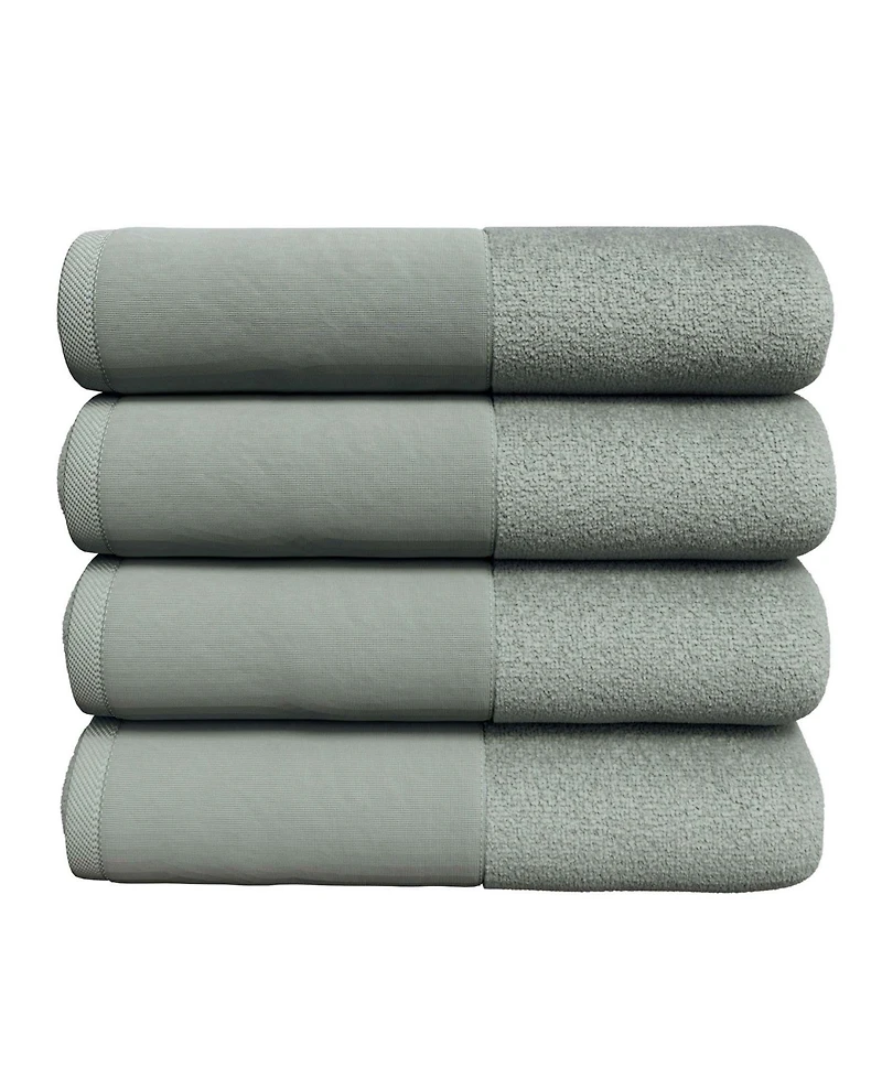 Linery & Co Cotton and Linen-Texture Border 4 Pack Bath Towel Set