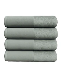 Linery & Co Cotton and Linen-Texture Border 4 Pack Bath Towel Set