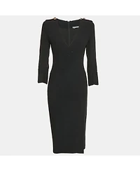 Pre-Owned Alexander Mcqueen Women's Black Crepe V-Neck Midi Dress