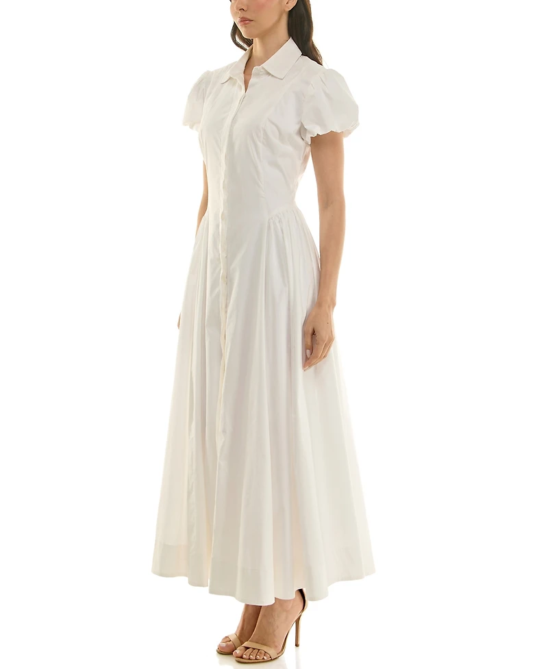Taylor Women's Puff-Sleeve Collar Neck Shirt Dress