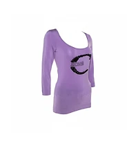 Pre-Owned Roberto Cavalli Women's Lilac Jersey Embellished Logo Scoop Neck Top