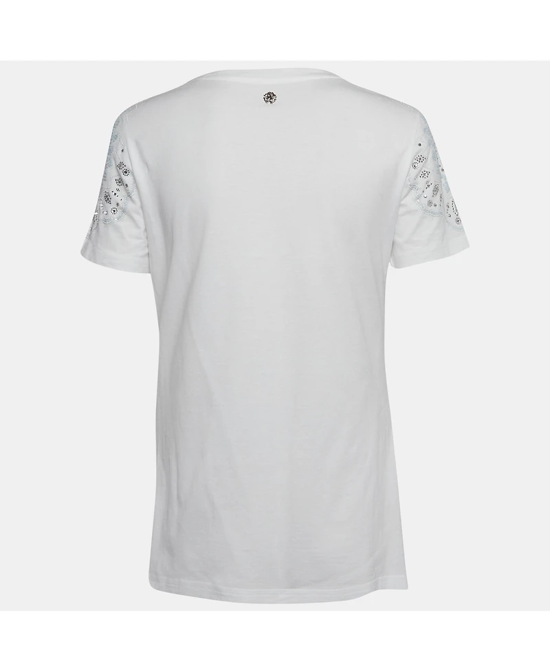 Pre-Owned Roberto Cavalli Women's White Crystal Embellished Jersey T-Shirt