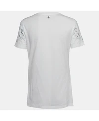 Pre-Owned Roberto Cavalli Women's White Crystal Embellished Jersey T-Shirt