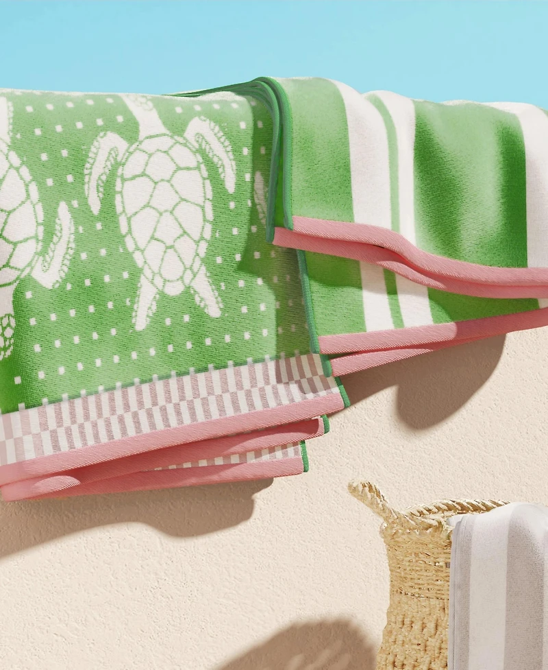 Linery & Co. 100% Cotton Jacquard 2 Pack Summer Beach Towels, 30" x 60"