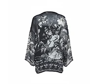 Pre-Owned Roberto Cavalli Women's Black Floral Print Silk Sheer Kaftan Blouse