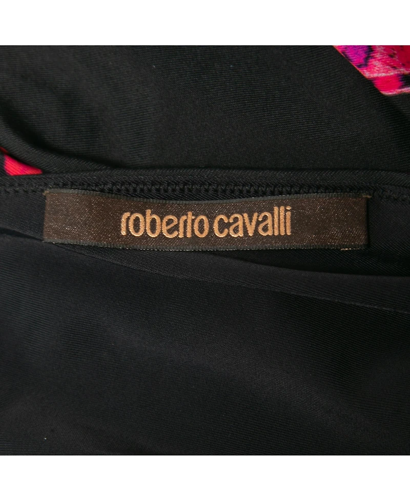 Pre-Owned Roberto Cavalli Women's Black Floral Printed Jersey V-Neck Top