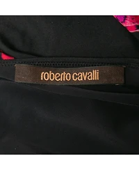 Pre-Owned Roberto Cavalli Women's Black Floral Printed Jersey V-Neck Top