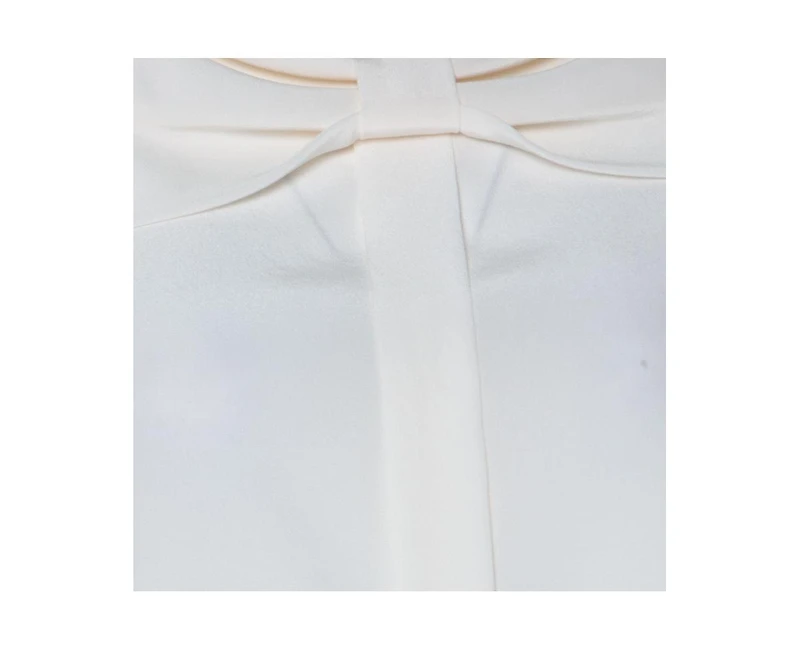 Pre-Owned Moschino Women's Cream Silk Crepe De Chine Bow Detail Short Sleeve Blouse