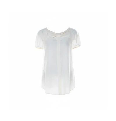 Pre-Owned Moschino Women's Cream Silk Crepe De Chine Bow Detail Short Sleeve Blouse