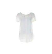 Pre-Owned Moschino Women's Cream Silk Crepe De Chine Bow Detail Short Sleeve Blouse