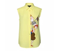 Pre-Owned Love Moschino Women's Yellow Printed Sleeveless Shirt
