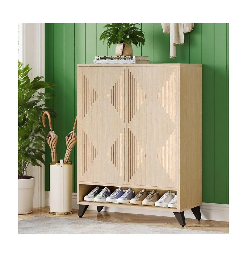 Slickblue Hallway Shoe Storage Rack with Closed Doors and Top Shelf