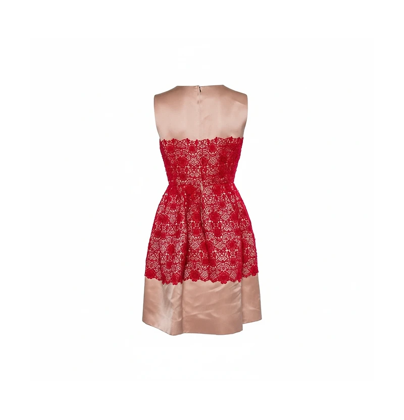 Pre-Owned Dolce & Gabbana Women's Beige Satin Lace Trim Detail Sleeveless Mini Dress