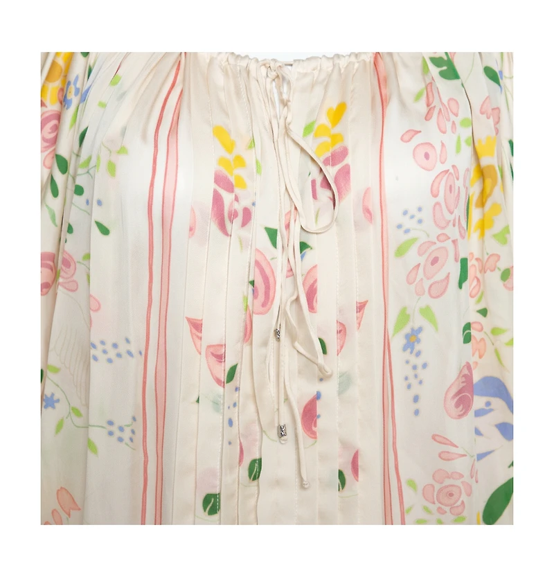 Pre-Owned Roberto Cavalli Women's Cream Floral Print Silk Sheer Kaftan Top