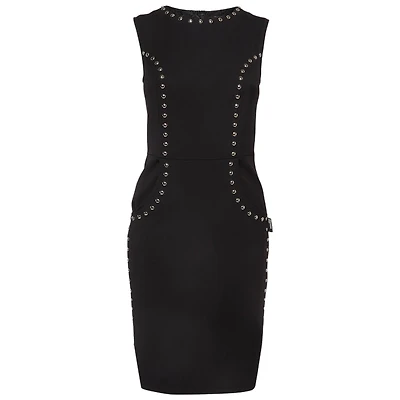 Pre-Owned Love Moschino Women's Black Studded Gabardine Sheath Dress